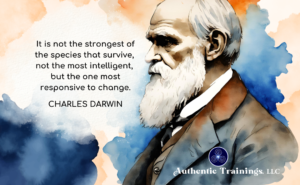 Watercolor portrait of Charles Darwin with the quote: "It is not the strongest of the species that survive, not the most intelligent, but the one most responsive to change." for an article on ageism in the workplace